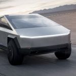 Tesla-Cybertruck-Electric-Pickup-Truck-Front-3-4-in-Motion-on-Road-Course-2